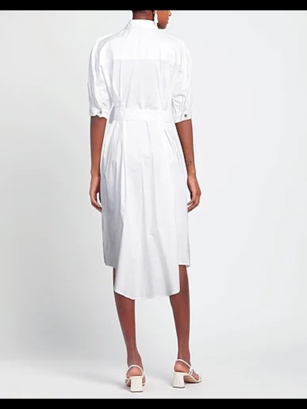PINKO White Cotton Shirt Midi Dress Belted Puff Sleeve - Picture 4 of 5
